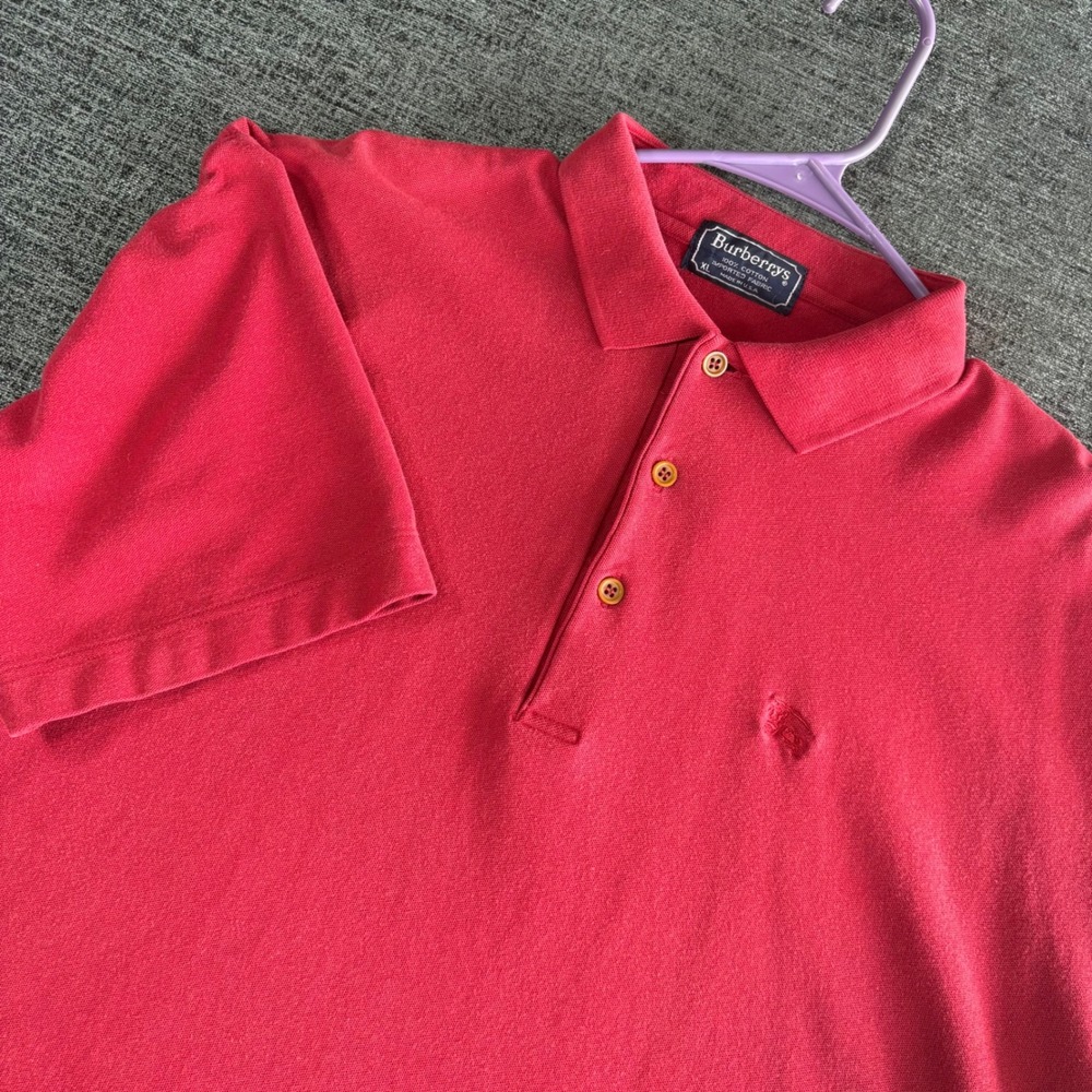 Burberrys Polo Shirt XL Red Vintage Short Sleeve Embroidered Knight Logo USAMade